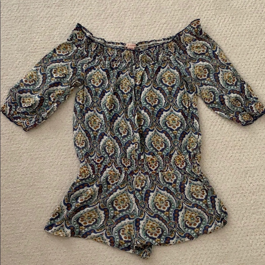 Off Shoulder, Blue Pattern Romper